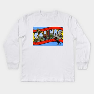 Greetings from Salinas California, Vintage Large Letter Postcard Kids Long Sleeve T-Shirt